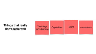 Things that really
don't scale well
Capabilities Brent Communication
The things
we’re learning
 
