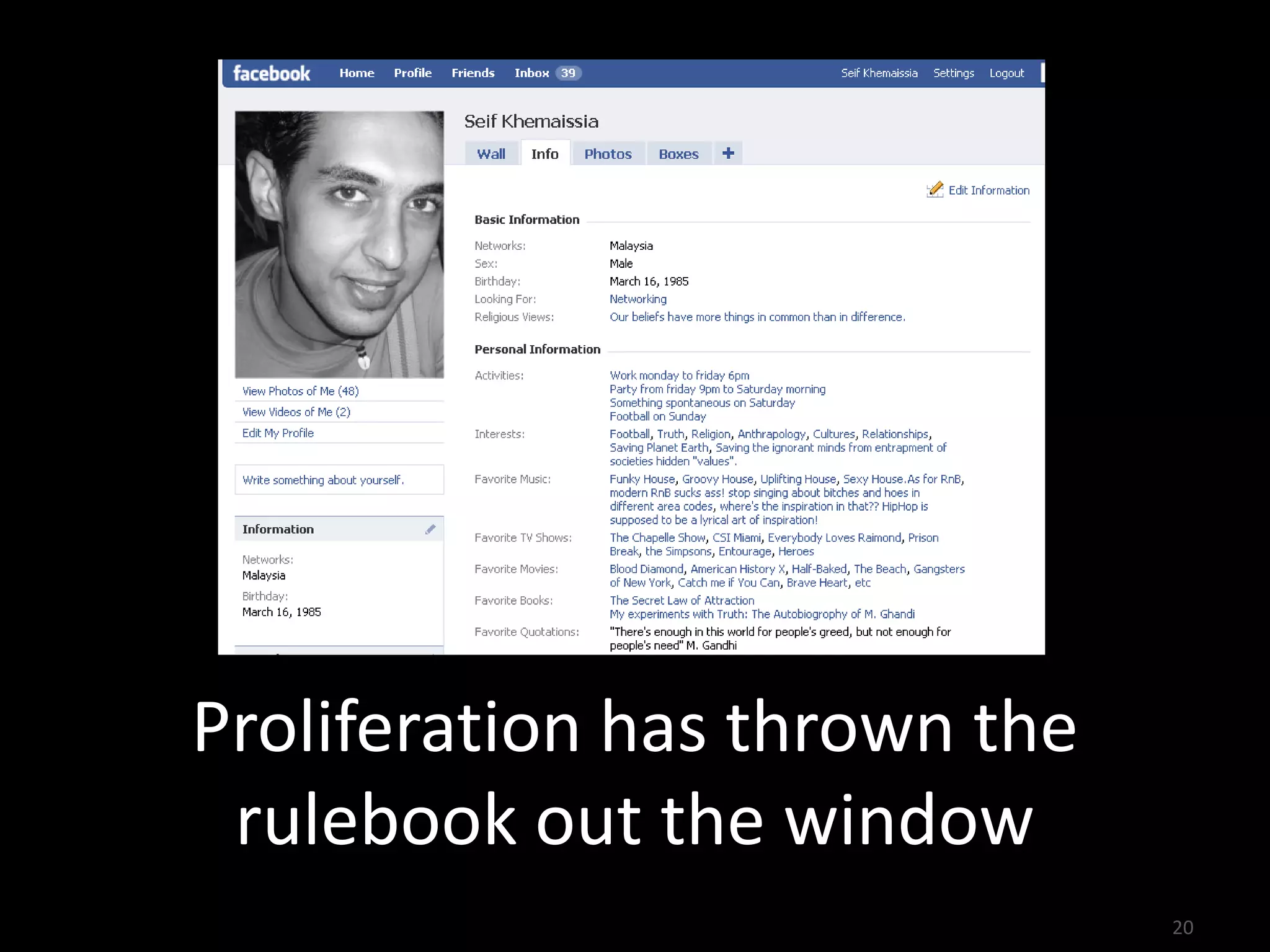 Proliferation has thrown the
 rulebook out the window
                               20
 