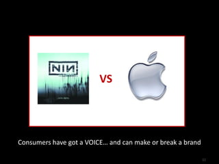VS




Consumers have got a VOICE… and can make or break a brand

                                                            22
 