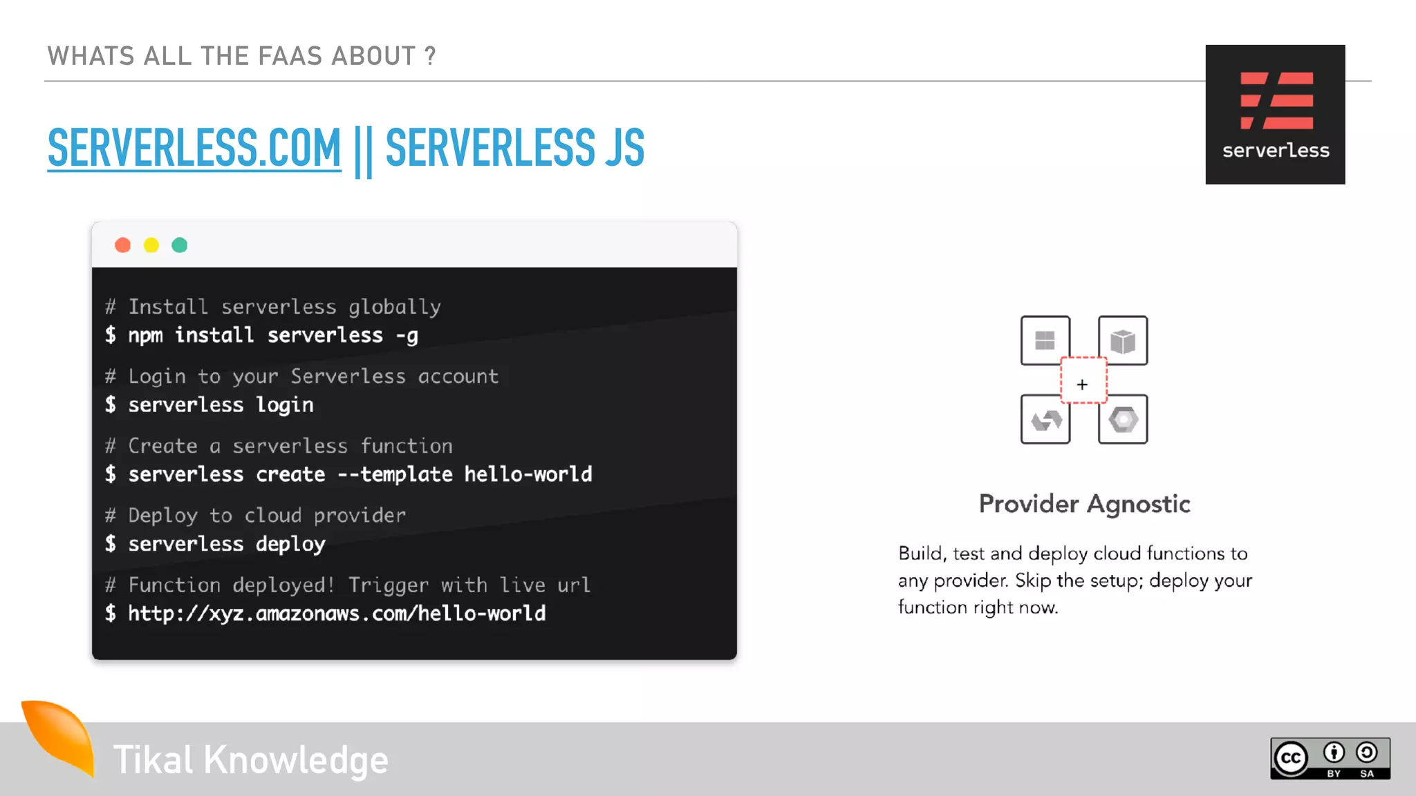 Tikal Knowledge
WHATS ALL THE FAAS ABOUT ?
SERVERLESS.COM || SERVERLESS JS
 