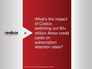 1
What’s the impact
of Costco
switching out 80+
million Amex credit
cards on
subscription
retention rates?
© 2015 Vindicia, Inc. All rights reserved. Vindicia Confidential.
 