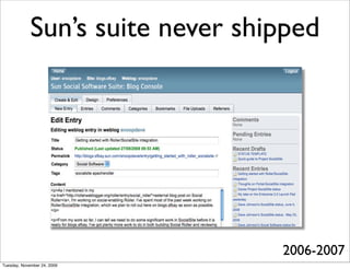 Sun’s suite never shipped




                                  2006-2007
Tuesday, November 24, 2009
 