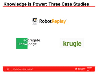 Knowledge is Power: Three Case Studies What's Next in Web Hosting? 