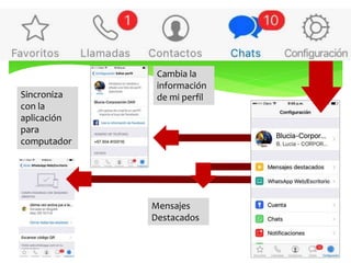 Cambia la
información
de mi perfilSincroniza
con la
aplicación
para
computador
Mensajes
Destacados
 