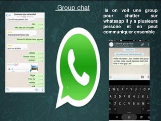 Nullam viverra aliquam risus, sed condimentum purus vehicula a. Nunc
luctus, nibh dapibus ullamcorper condimentum,
urna nisi ornare justo, sit amet ultricies est massa vel magna. Cras et quam
pharetra, blandit eros sit amet,
placerat tellus. Donec sodales, ligula hendrerit pretium ultrices, Lorem est
egestas tortor, non pharetra augue ligula sed sem.
Group chat la on voit une group
pour chatter sur
whatsapp il y a plusieurs
persone et en peut
communiquer ensemble
 