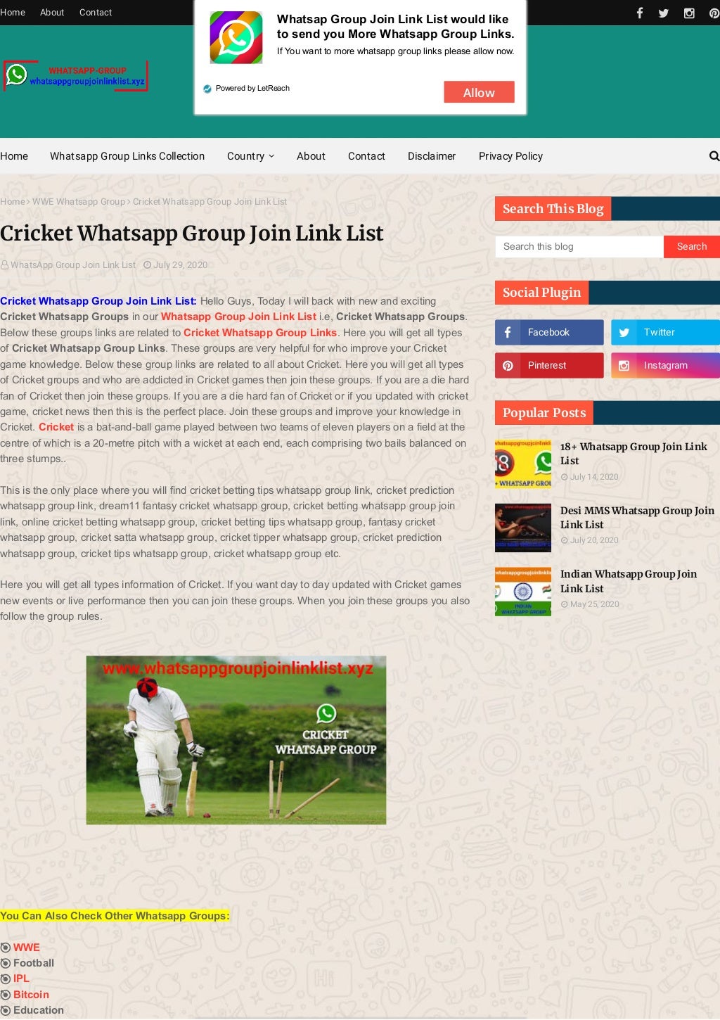 Cricket Whatsapp Group Join Link List