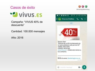 Casos de éxito
Campaña: “VIVUS 40% de
descuento”
Cantidad: 100.000 mensajes
Año: 2016
 
