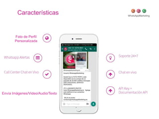 Características
Foto de Perfil
Personalizada
Envía Imágenes/Video/Audio/Texto
 