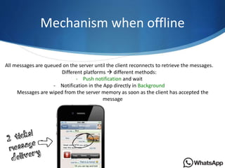 Mechanism when offline
All messages are queued on the server until the client reconnects to retrieve the messages.
Differe...