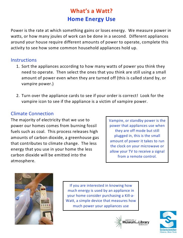 What S A Watt Handout Sciencenter