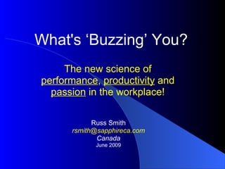 What's ‘Buzzing’ You? The new science of  performance ,  productivity  and  passion  in the workplace! Russ Smith [email_address] Canada June 2009 