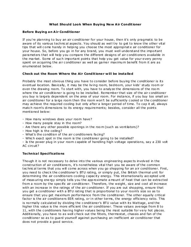 What should look when buying new air conditioner
