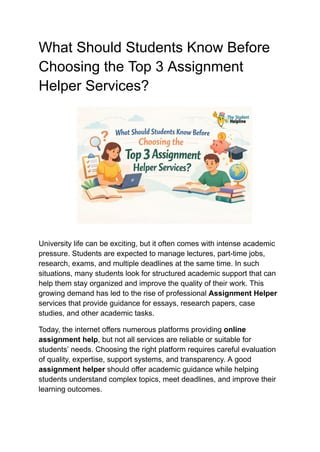 What Should Students Know Before Choosing the Top 3 Assignment Helper ...