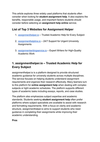 What Should Students Know Before Choosing the Top 3 Assignment Helper ...