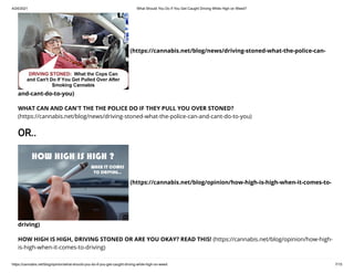 4/24/2021 What Should You Do If You Get Caught Driving While High on Weed?
https://cannabis.net/blog/opinion/what-should-you-do-if-you-get-caught-driving-while-high-on-weed 7/15
(https://cannabis.net/blog/news/driving-stoned-what-the-police-can-
and-cant-do-to-you)
WHAT CAN AND CAN'T THE THE POLICE DO IF THEY PULL YOU OVER STONED?
(https://cannabis.net/blog/news/driving-stoned-what-the-police-can-and-cant-do-to-you)
OR..
(https://cannabis.net/blog/opinion/how-high-is-high-when-it-comes-to-
driving)
HOW HIGH IS HIGH, DRIVING STONED OR ARE YOU OKAY? READ THIS! (https://cannabis.net/blog/opinion/how-high-
is-high-when-it-comes-to-driving)
 