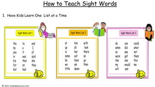 How to Teach Sight Words
1. Have Kids Learn One List at a Time
© 2021 reading2success.com
 