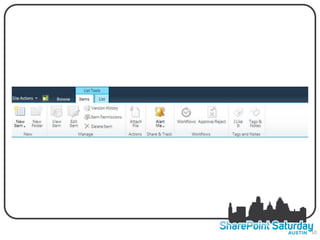 THE RIBBON – LIST TOOLS




                          10
 