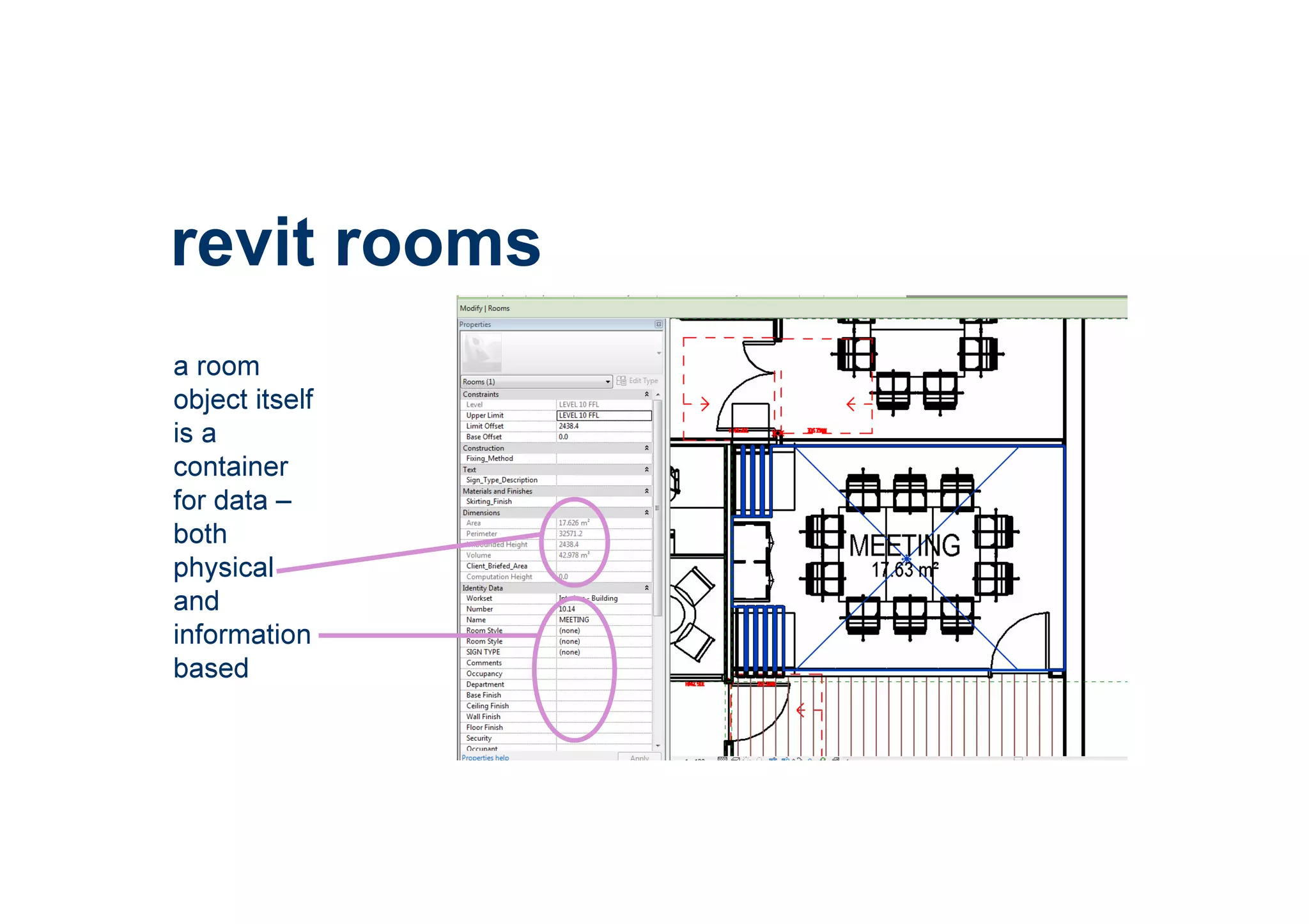 a room
object itself
is a
container
for data –
both
physical
and
information
based
revit rooms
 