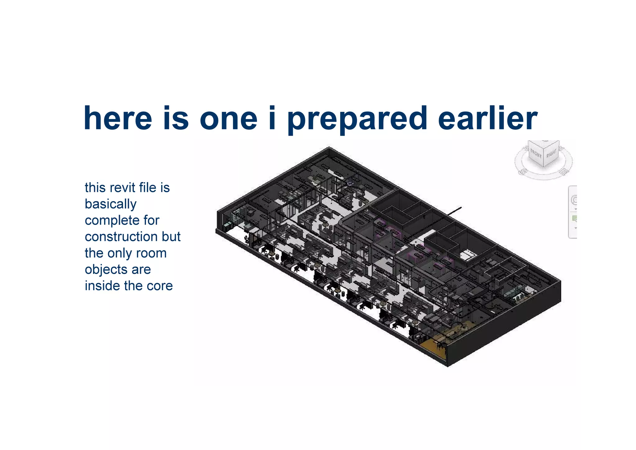 here is one i prepared earlier
this revit file is
basically
complete for
construction but
the only room
objects are
inside the core
 