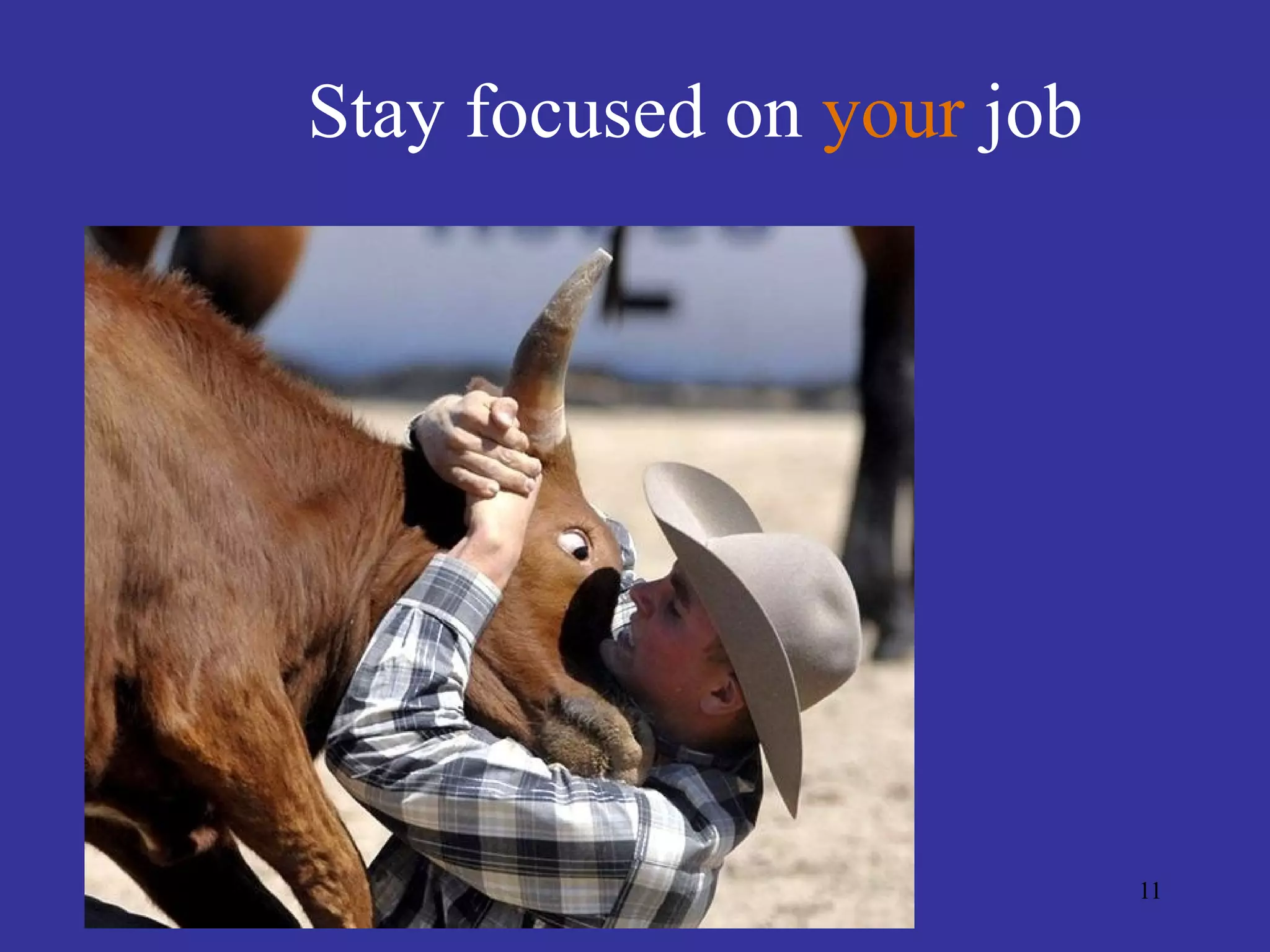 Stay focused on your job




                           11
 