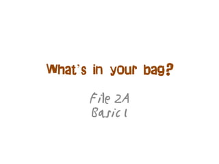 What’s in your bag?
File 2A
Basic 1
 