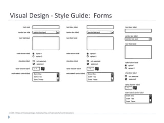 Visual Design - Style Guide: Forms
Credit: https://mockupstogo.mybalsamiq.com/projects/controls/story
 