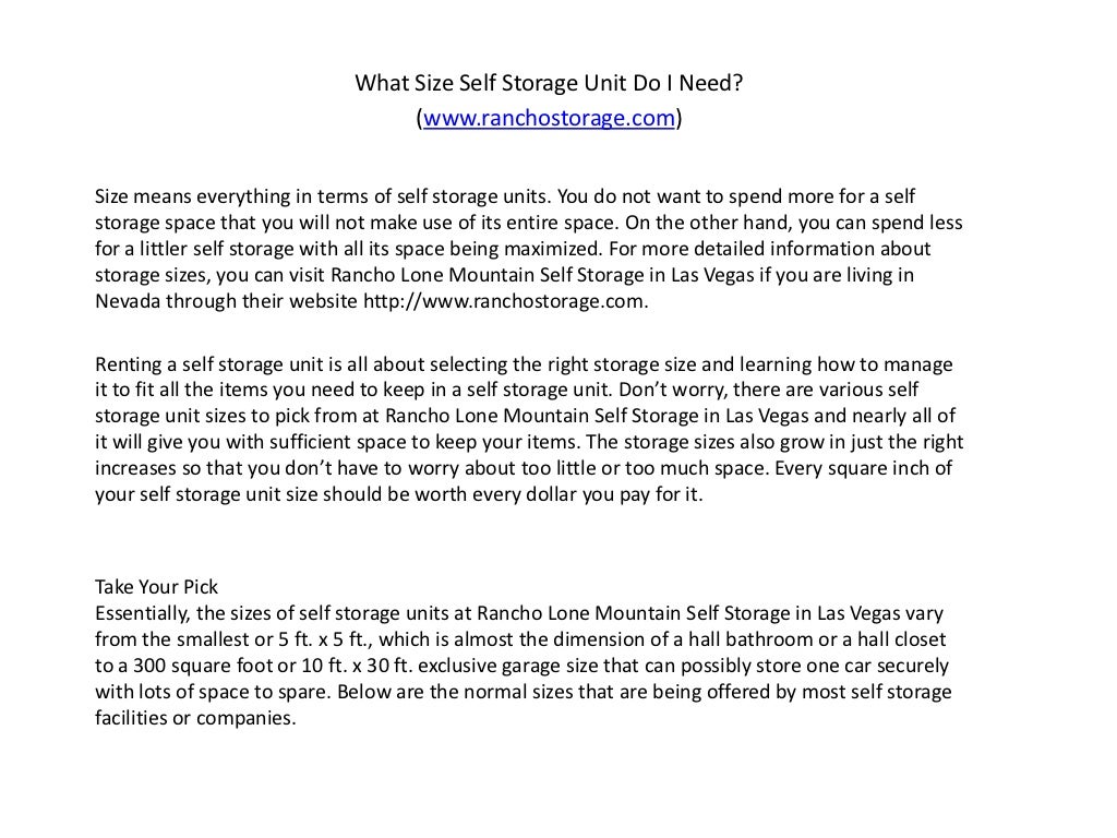 What size self storage unit do i need