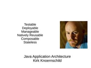 UNIX Rule of Modularity
Developers should build a program out of
simple parts connected by well defined
interfaces, so problems are local, and parts
of the program can be replaced in future
versions to support new features. This rule
aims to save time on debugging code that is
complex, long, and unreadable.
- Eric Raymond
 