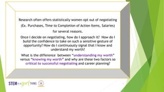 Research often offers statistically women opt out of negotiating
(Ex. Purchases, Time to Completion of Action Items, Salar...