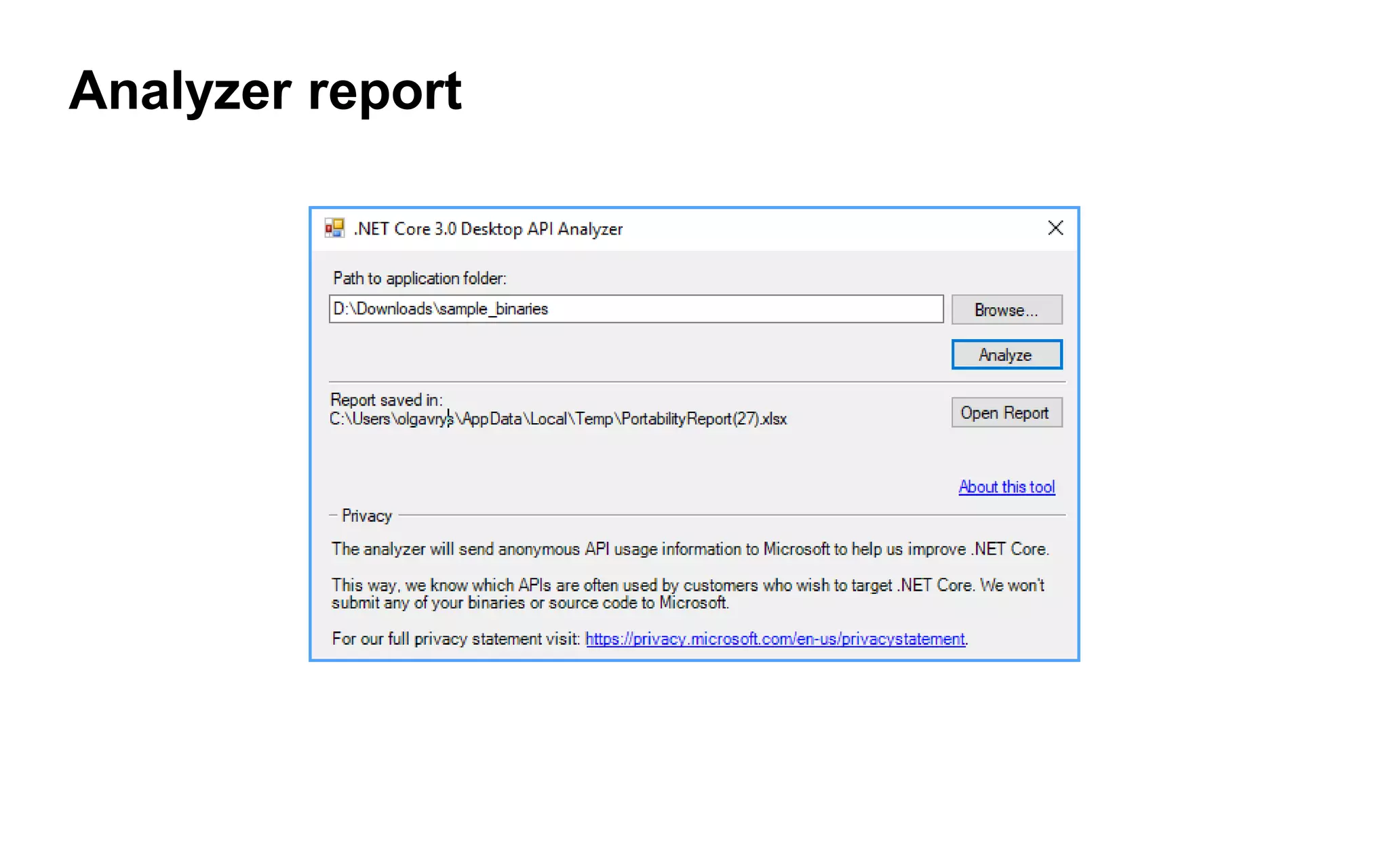 Analyzer report
 