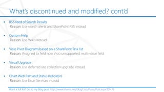 What’s discontinued and modified? cont’d
   RSS feed of Search Results


   Custom Help


   Visio Pivot Diagrams based...