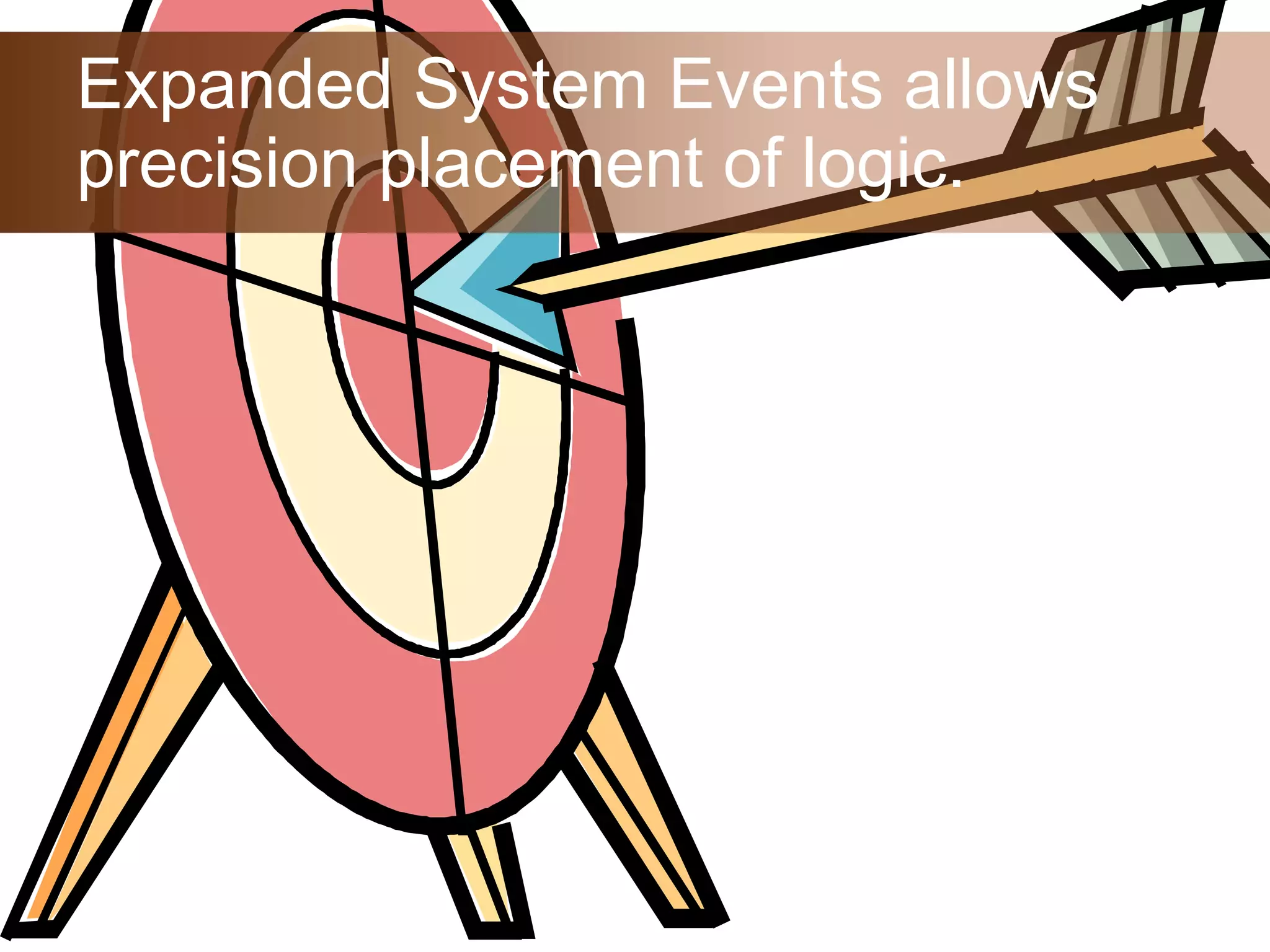 Expanded System Events allows precision placement of logic. 