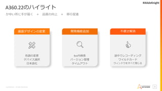 Confidential – Do Not Distribute 3
色調の変更
デバイス選択
日本語化
画面デザインの変更 開発機能追加 不便さ解消
Bot内検索
バージョン管理
タイムアウト
途中でレコーディング
ワイルドカード
ウィンドウ...