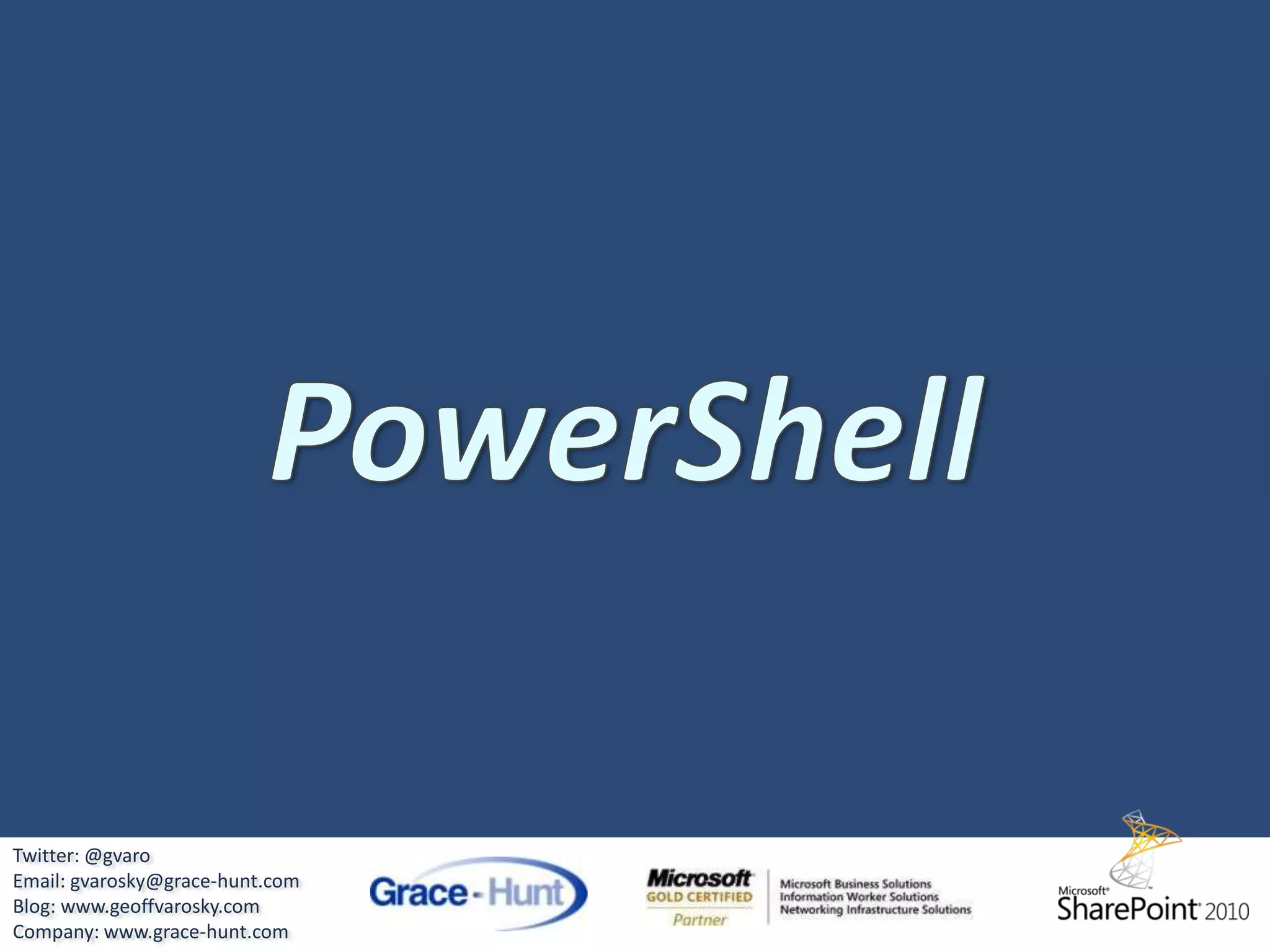 DemoVisual Studio 2010Twitter: @gvaroEmail: gvarosky@grace-hunt.comBlog: www.geoffvarosky.comCompany: www.grace-hunt.com
