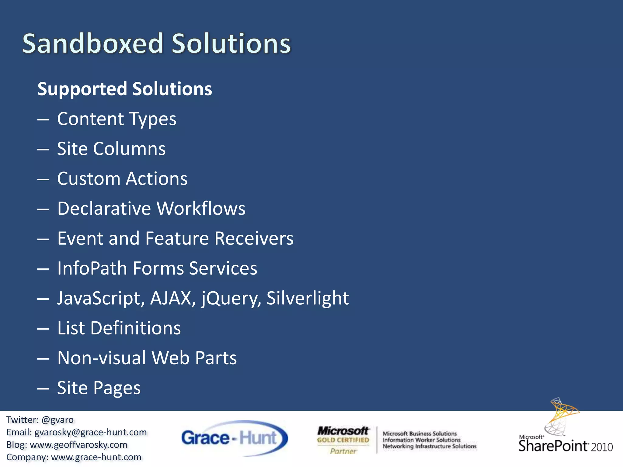 Developer DashboardBasic Statistics of the page load processTwitter: @gvaroEmail: gvarosky@grace-hunt.comBlog: www.geoffvarosky.comCompany: www.grace-hunt.com