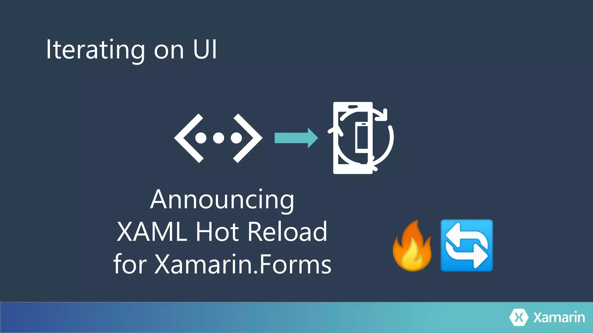 Announcing
XAML Hot Reload
for Xamarin.Forms
Iterating on UI
 