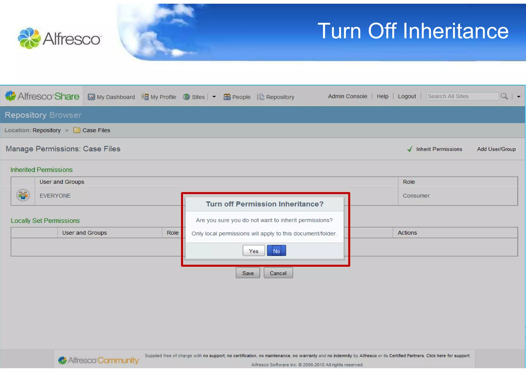 Turn Off Inheritance
 
