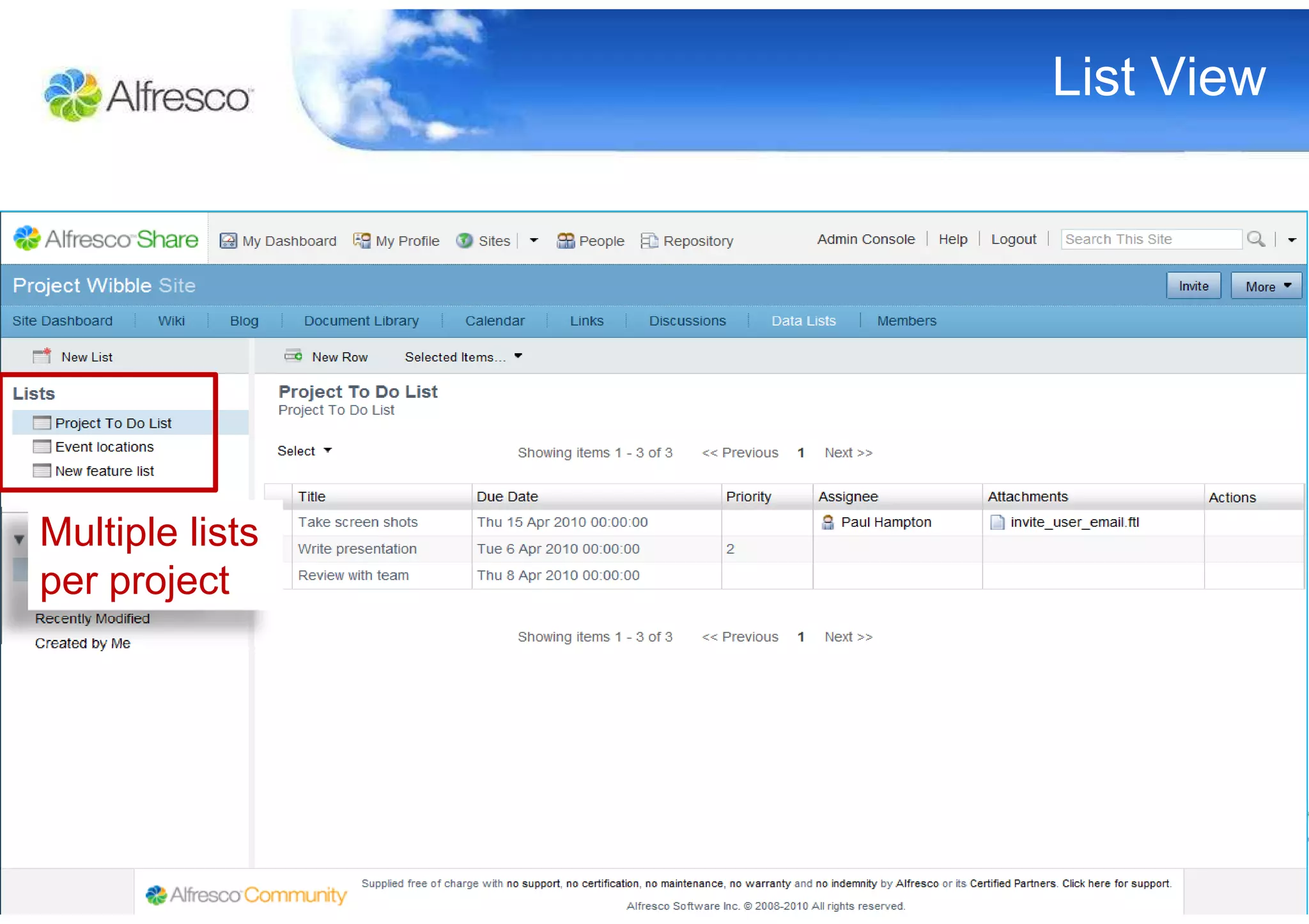 List View




Multiple lists
per project
 