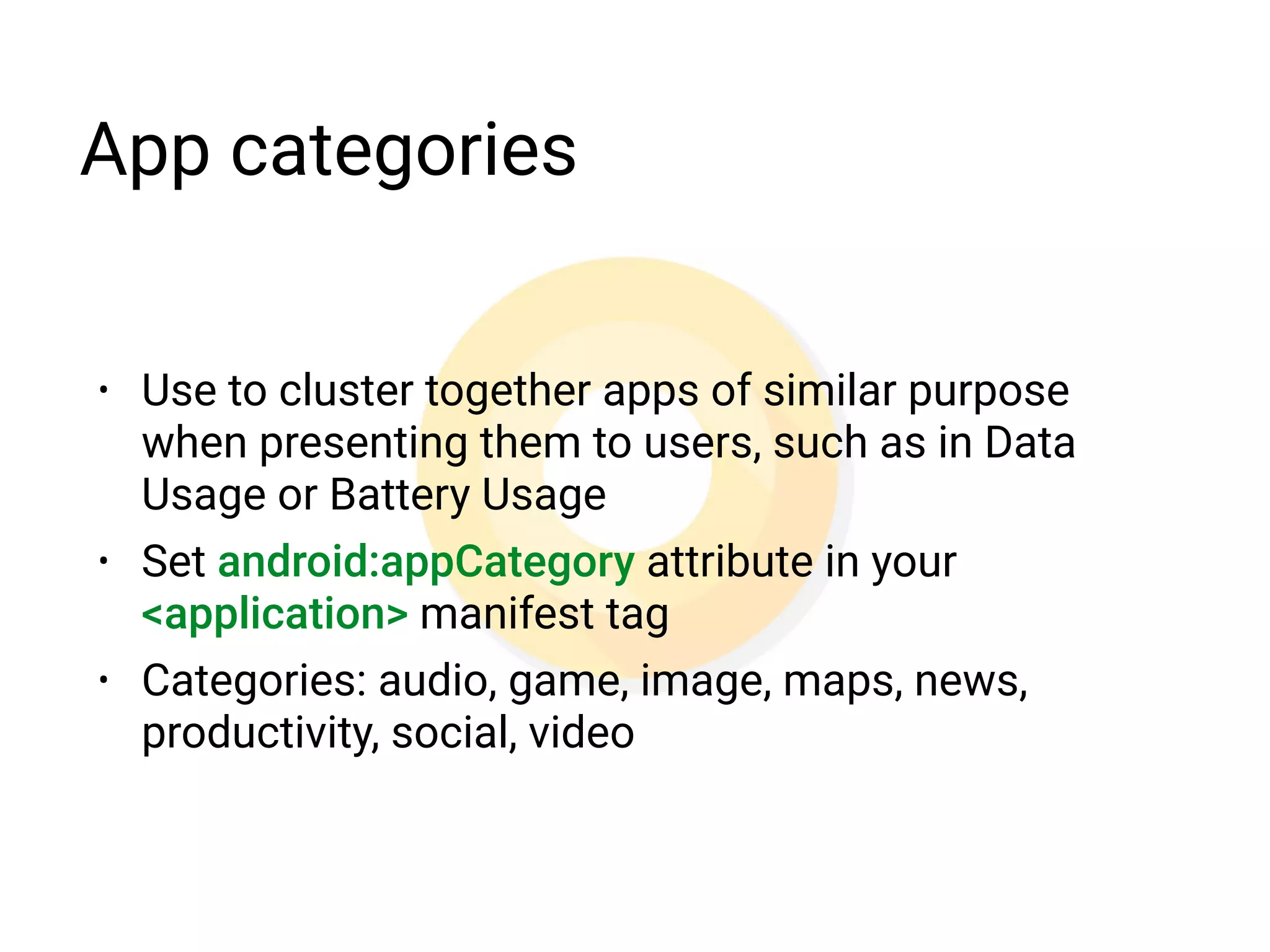 Adaptive icon sample
<maskable-icon>
    <background android:drawable="@color/ic_background"/>
    <foreground android:drawable="@mipmap/ic_foreground"/>
</maskable-icon>
 