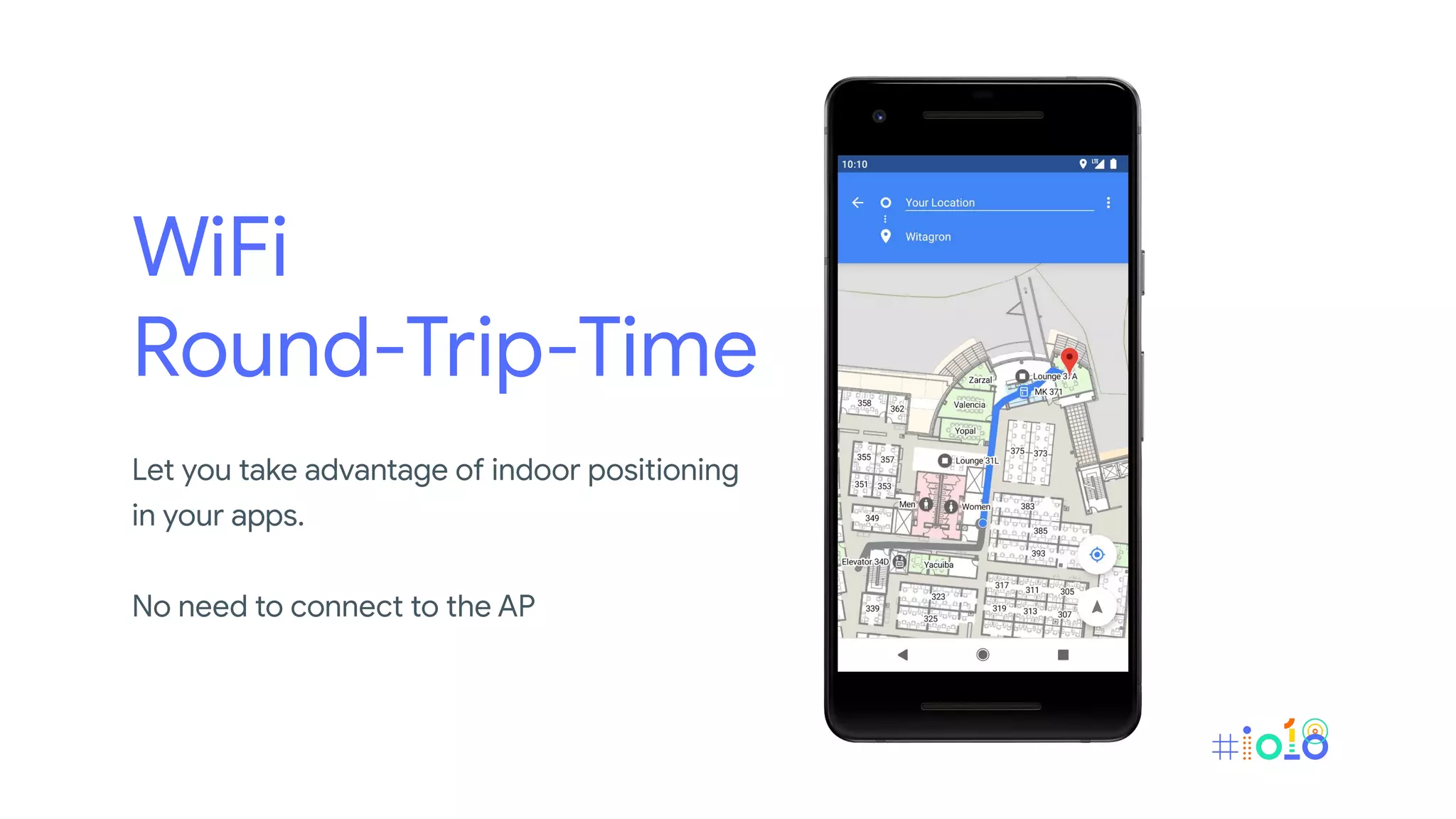 WiFi
Round-Trip-Time
Let you take advantage of indoor positioning
in your apps.
No need to connect to the AP
 