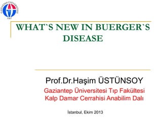 WHAT`S NEW IN BUERGER`S
DISEASE
Prof.Dr.Haşim ÜSTÜNSOY
Gaziantep Üniversitesi Tıp Fakültesi
Kalp Damar Cerrahisi Anabilim Dalı
İstanbul, Ekim 2013
 