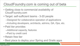 CloudFoundry.com is coming out of beta
        • Getting close to commercial availability of
          CloudFoundry.com
  ...