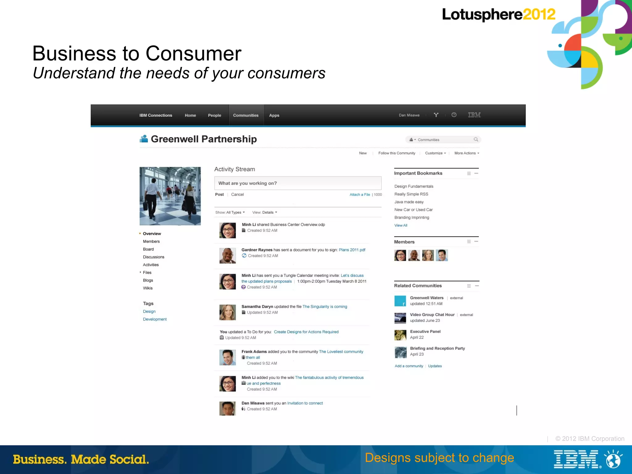 Business to Consumer
Understand the needs of your consumers




                                                                     |   © 2012 IBM Corporation


                                         Designs subject to change
 