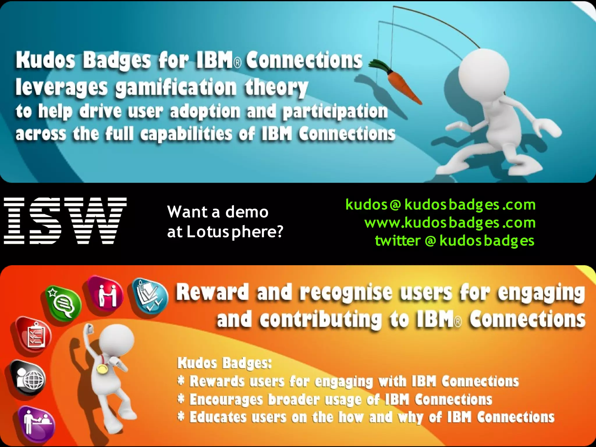 kudos @ kudos badg es .com
Want a demo
                    www.kudos badg es .com
at Lotus phere?
                     twitter @ kudos badg es
 