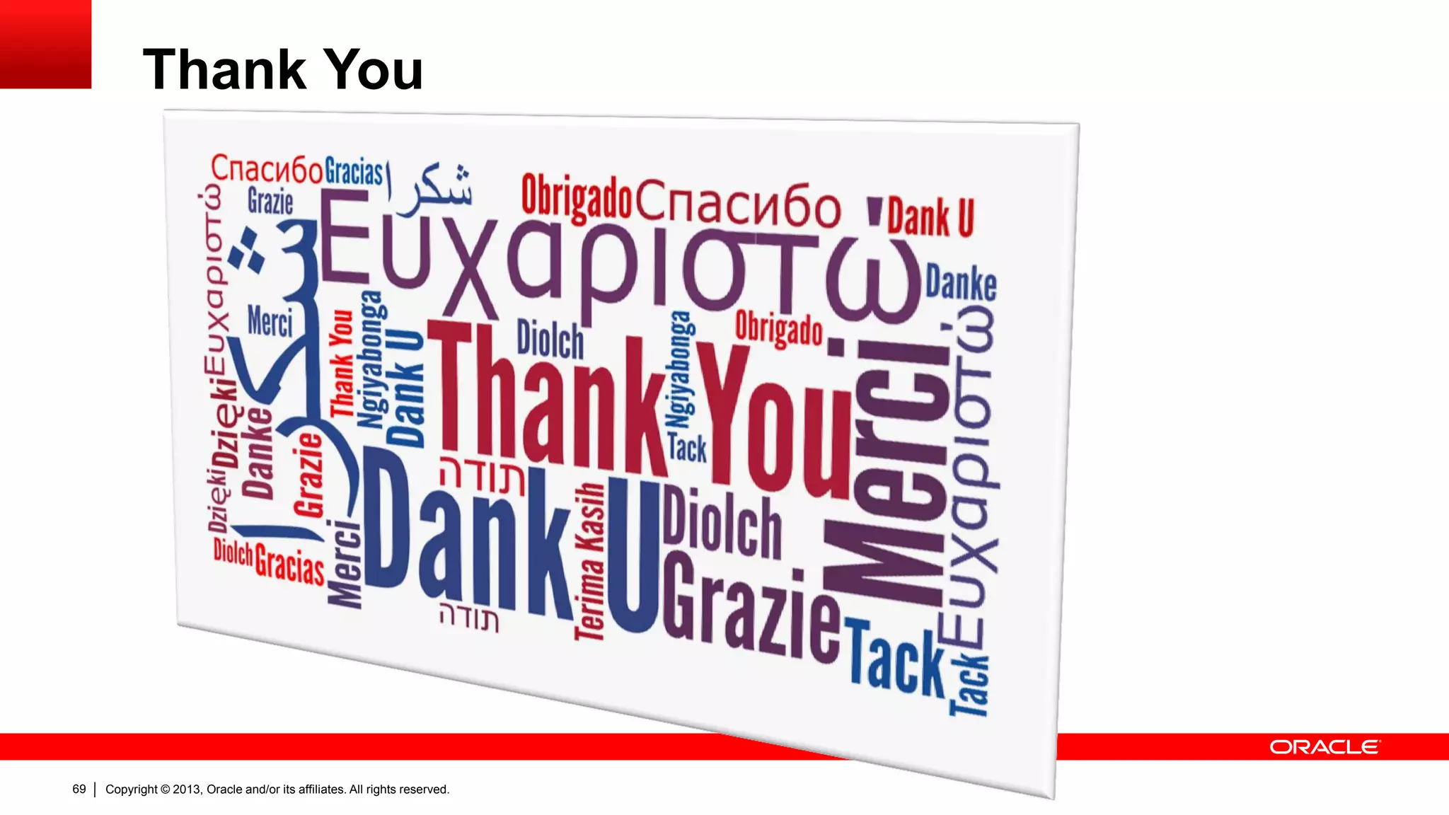 Copyright © 2013, Oracle and/or its affiliates. All rights reserved.69
Thank You
 