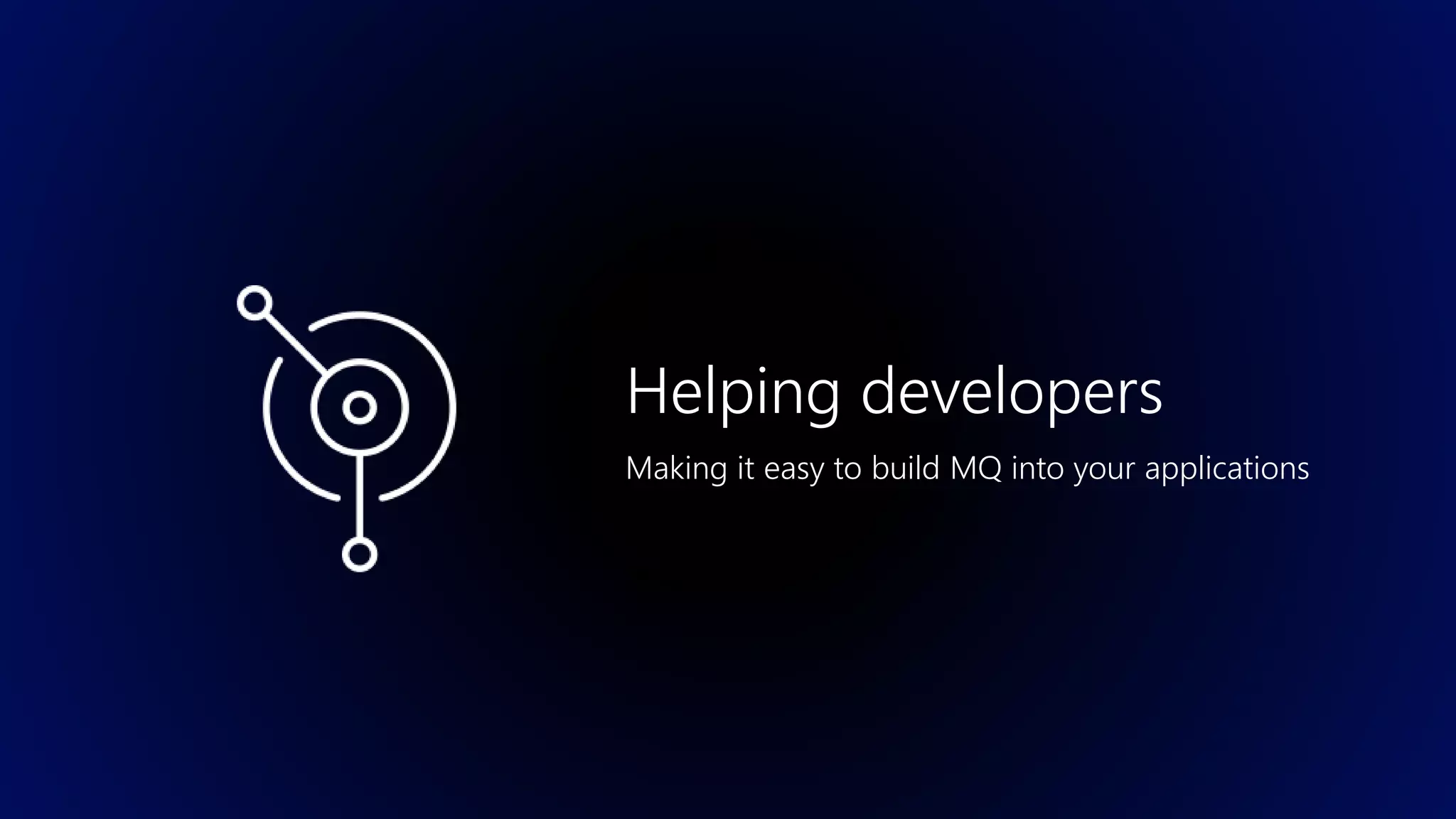 Helping developers
Making it easy to build MQ into your applications
 