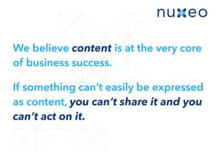 We believe content is at the very core
of business success.
If something can’t easily be expressed
as content, you can’t share it and you
can’t act on it.
 