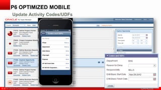© 2014 Oracle Corporation
P6 OPTIMIZED MOBILE
Update Activity Codes/UDFs
 