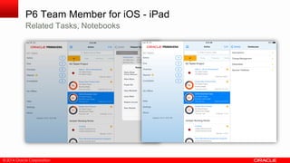 © 2014 Oracle Corporation
P6 Team Member for iOS - iPad
Related Tasks, Notebooks
 