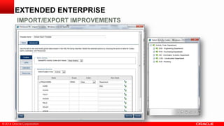 © 2014 Oracle Corporation© 2014 Oracle Corporation
EXTENDED ENTERPRISE
IMPORT/EXPORT IMPROVEMENTS
 
